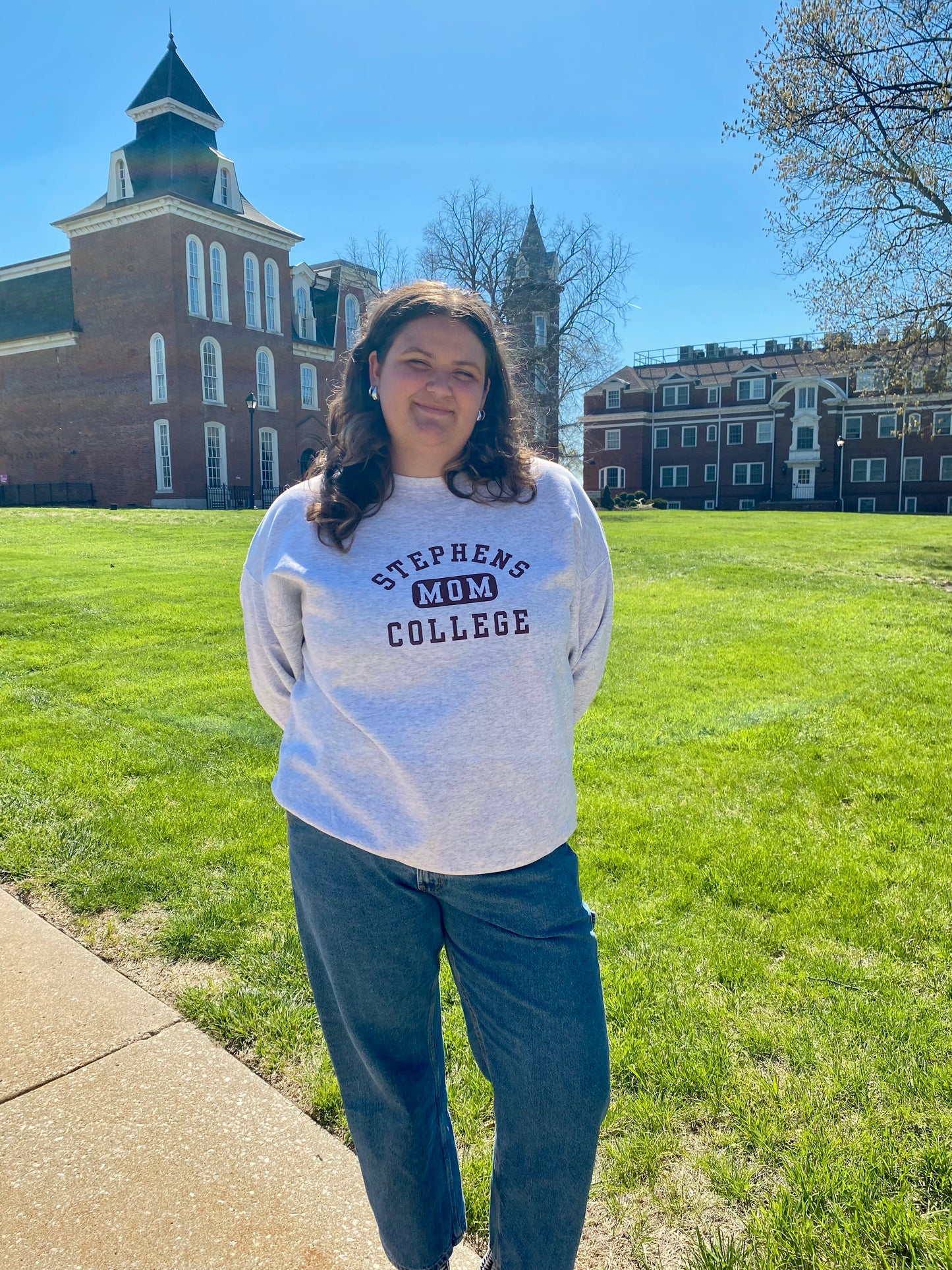 Gray Stephens College mom Sweatshirt